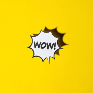Comic cartoon speech bubble wow emotions yellow backdrop