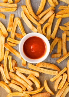Flat lay french fries ketchup