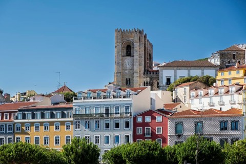 View of the Museu Tesouro da Se Patriarcal de Lisboa and the Old Town of Lisbon