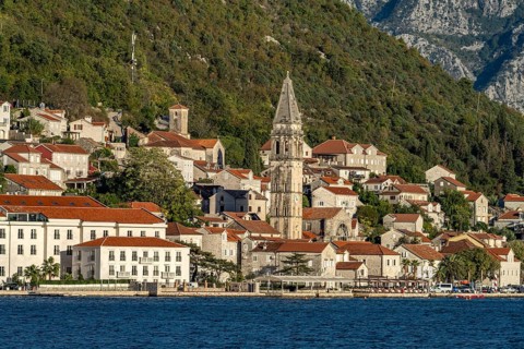 Perast with the Sveti Nikola Church on the Bay of Kotor