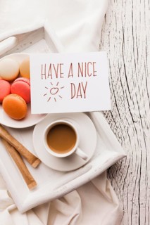 Macarons breakfast cup coffee