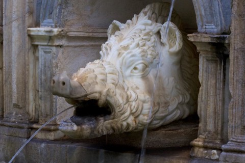 Marble head of a mythological animal