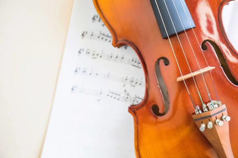 Classical wooden violin string musical note