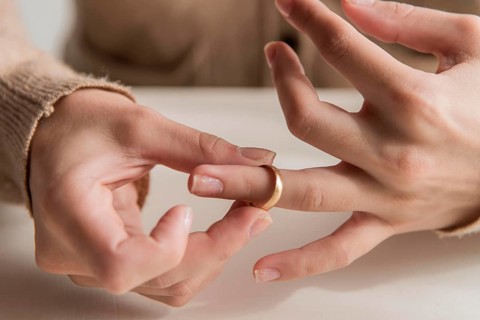 Close up hands with wedding ring
