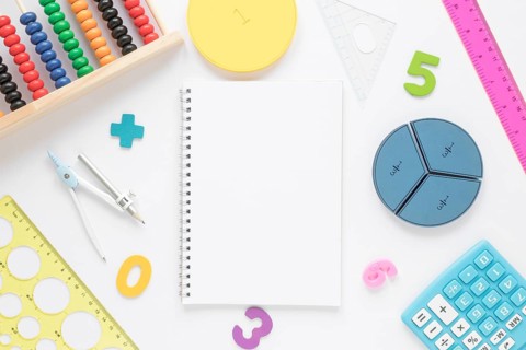 Mathematics with numbers copy space empty notepad