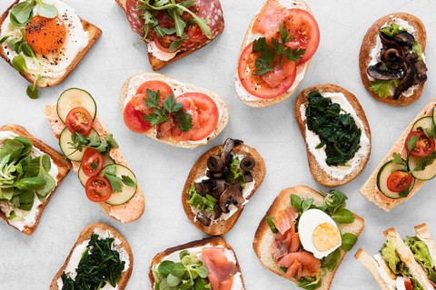 Top view fresh sandwiches arrangement white background