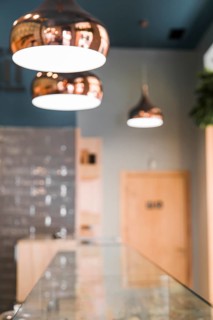 Blur background coffee shop with lighting equipment
