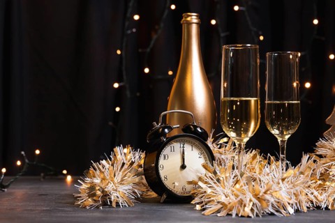 Side view champagne new year night