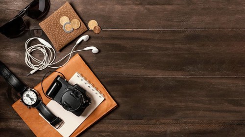 Top view assortment different traveling elements