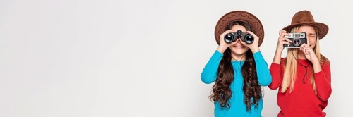 Girls with camera binocular