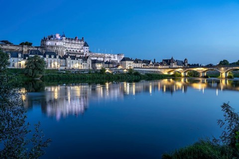 The Loire and Amboise Castle at dusk