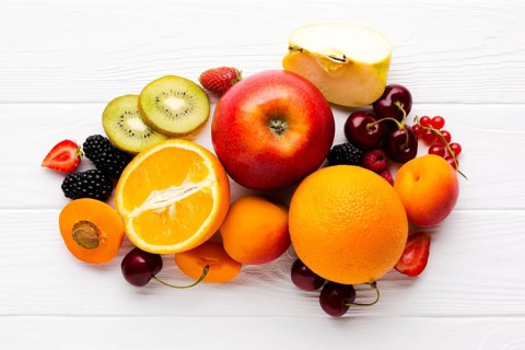 Flat lay fruit composition tabletop