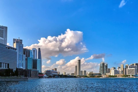 Skyline of Singapore in Marina bay. CBD buildings