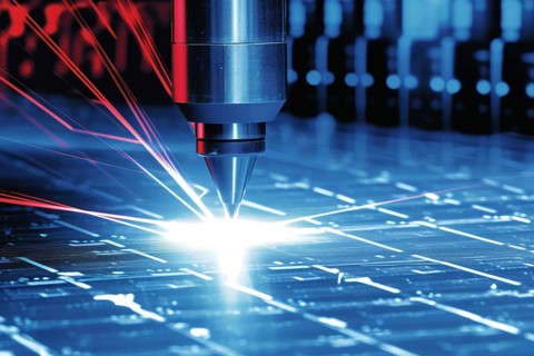 A laser cuts shapes into a material