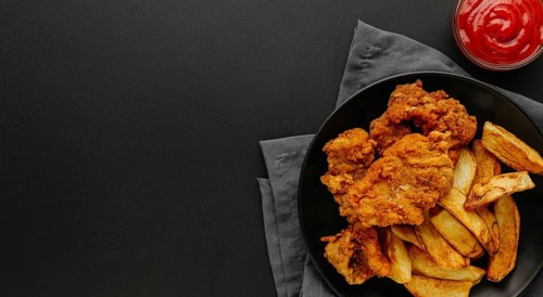 Top view fish chips plate