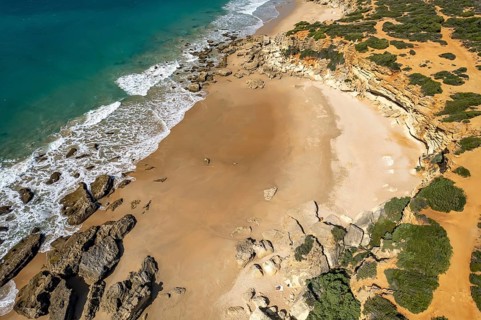 View over the beach coves Calas de Roche