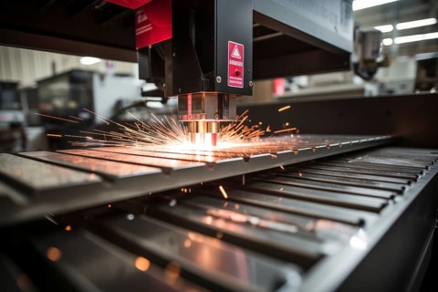 A laser cuts shapes into a material