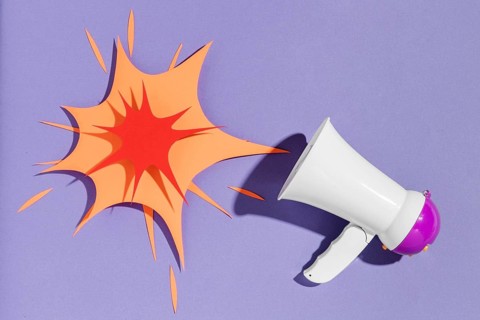 Top view megaphone with paper shape