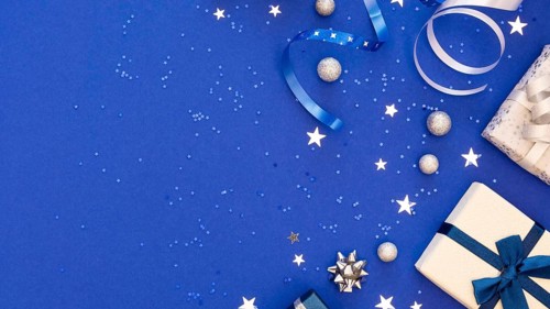 Composition festive wrapped gifts with copy space