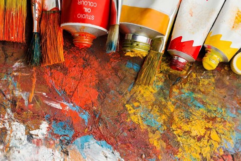 Top view coloured paint abstract painting