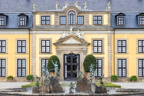 Neptune Fountain and Herrenhausen Gallery Buildings in Herrenhausen Palace and Herrenhausen Gardens