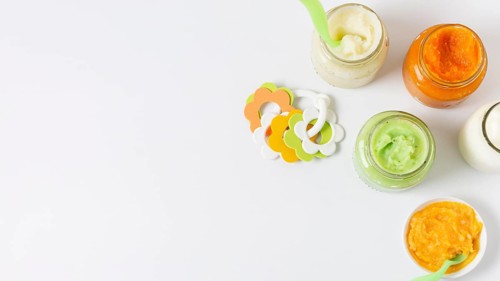 Top view baby food white background