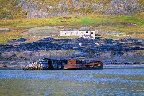 Shipwreck at a pier at an old coal port