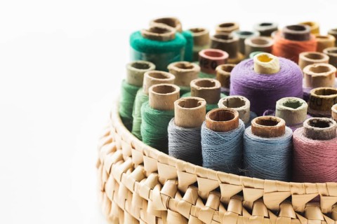 Basket sewing threads white background