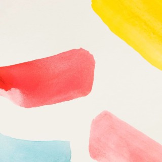 Different yellow red blue brush stroke watercolor white background