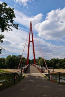 Suspension bridge for pedestrians over the Alte Elbe in Magdeburg