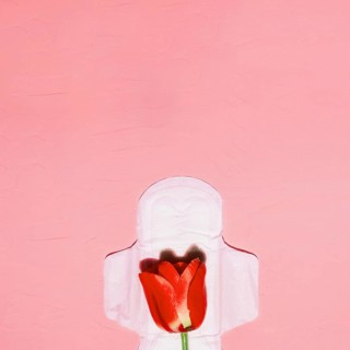 Top view sanitary towel with flowers