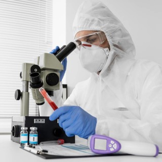 Doctor using microscope check covid sample