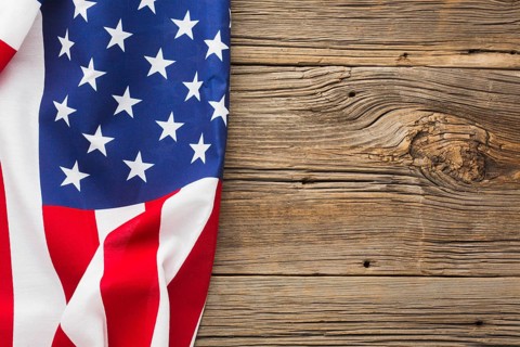 Top view american flag wood with