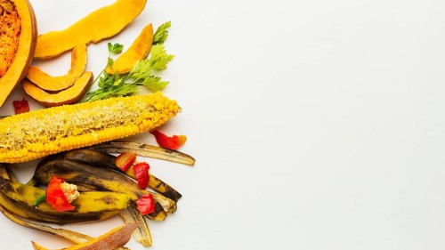 Leftover food waste fruit top view