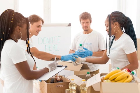 People taking care together donations