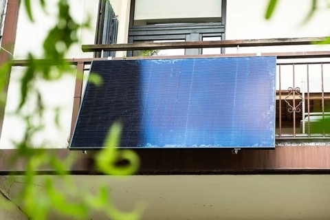 Solar panel in a backyard