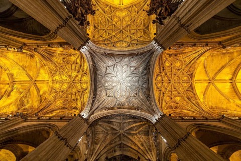 Ceiling in the interior of the Cathedral of Santa Maria de la Sede in Seville