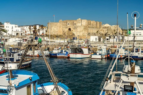 Port and the castle Castillo de Guzman in Tarifa