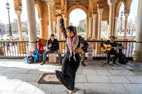 Flamenco group at the Plaza de Espana in Seville