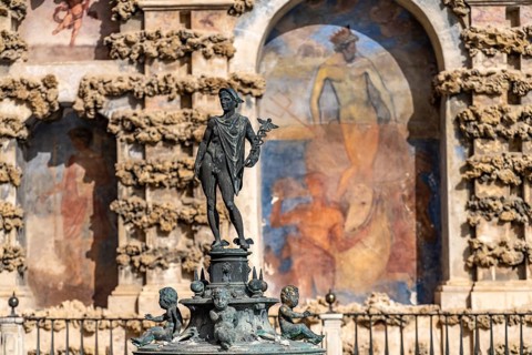 Statue of Mercury in front of the Grotto Gallery Galeria del Grutesco