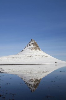 Kirkjufell mountain on the Snaefellsnes peninsula in the snow in winter