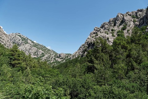 Rock chain in the Paklenica National Park in the Velebit limestone mountains in northern Dalmatia. Paklenica Starigrad