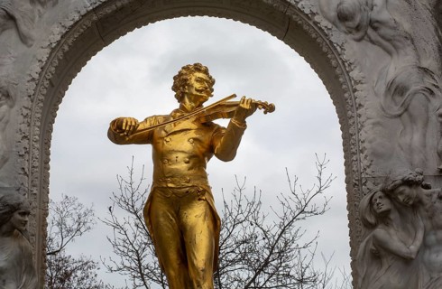 Monument to the Walzerkoenig Johann Strauss in Vienna. Done by Edmund von Hellmer