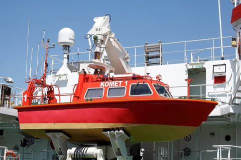 Dinghy on the survey ship Komet