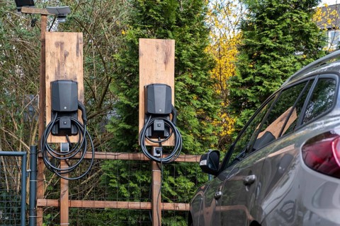 Two wallboxes on a fence in Duesseldorf