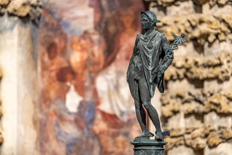 Statue of Mercury in front of the Grotto Gallery Galeria del Grutesco
