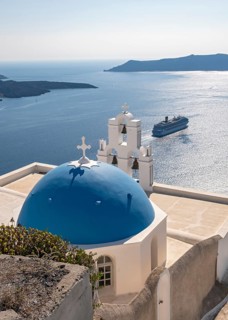 Iconic blue-domed church and belfry