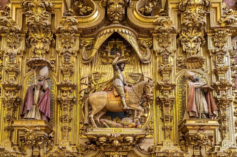 Wood carving in a side chapel of the Cathedral of Santa Maria de la Encarnacion in Granada