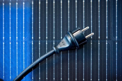 Schuko plug on a solar panel