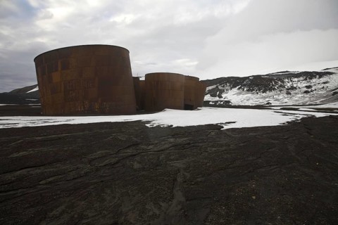 Rusty tanks at old whaling station at Whaler's Bay